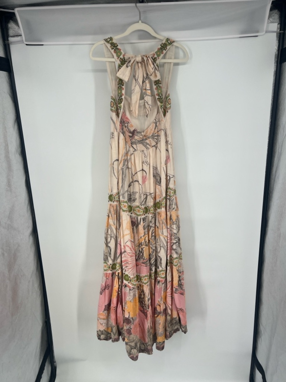 Anthropologie Embroidered Square Neck Tie Back Floral Boho Colorful Maxi Dress M - Picture 11 of 14